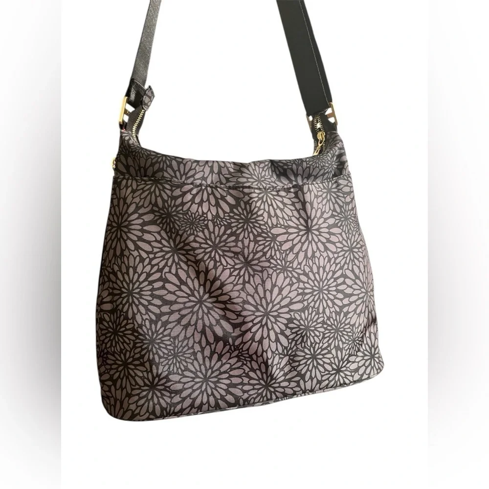 Baggallini Helsinki Shoulder Crossbody Hobo Gray Floral w/ RFID 13.5” x 11” x 4”